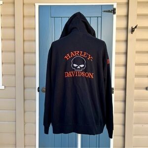 Harley-Davidson Black Hoodie with Orange Skull Design Men Size Large